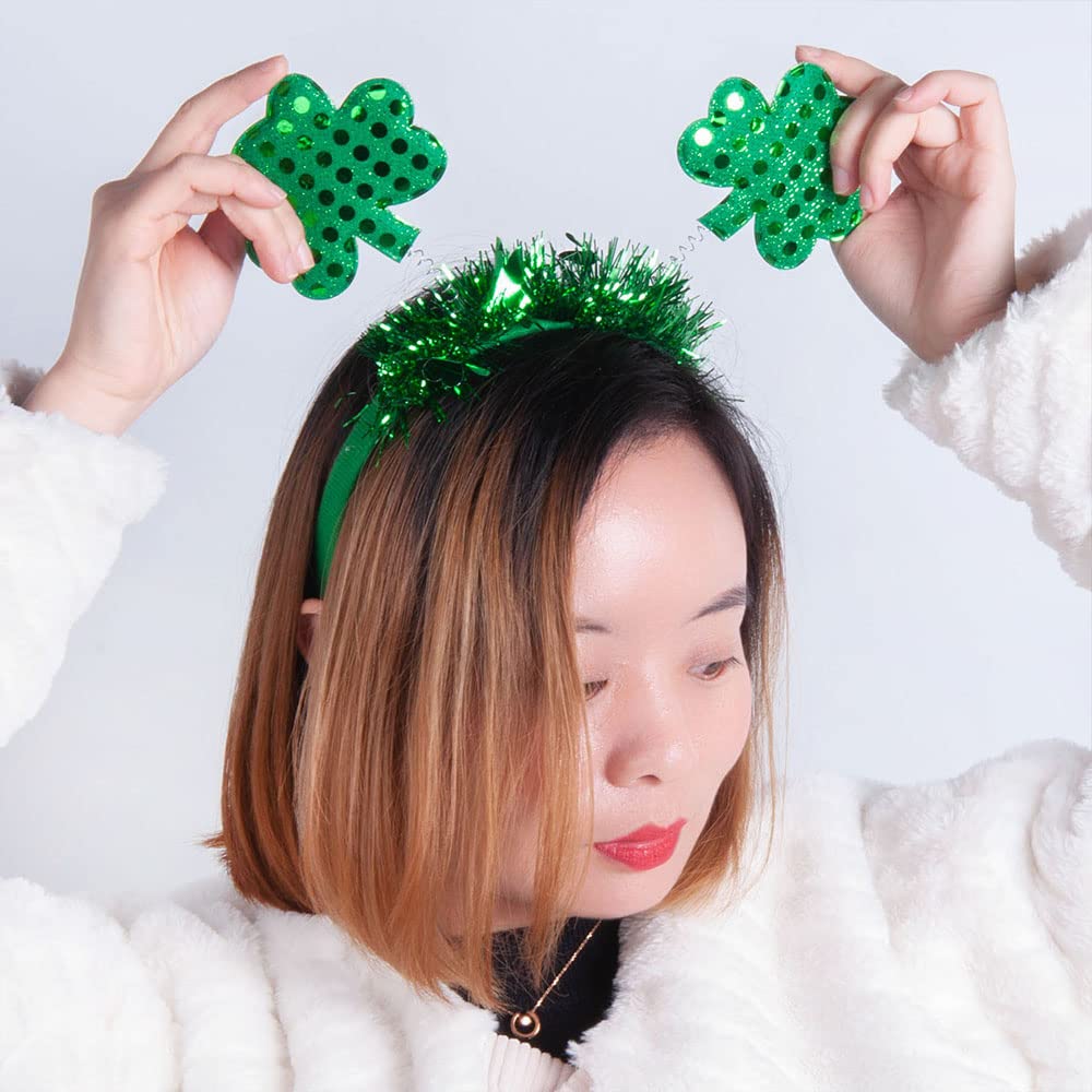 St. Patrick's Day Headband Green Shamrock Hair Band Hair Accessories Green Sequins Clover Irish Hair Band Hair Ornament Party Decorations Hair Supplies for Women Girls Cute Glitter Hair Hoop 1Pcs