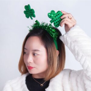 St. Patrick's Day Headband Green Shamrock Hair Band Hair Accessories Green Sequins Clover Irish Hair Band Hair Ornament Party Decorations Hair Supplies for Women Girls Cute Glitter Hair Hoop 1Pcs