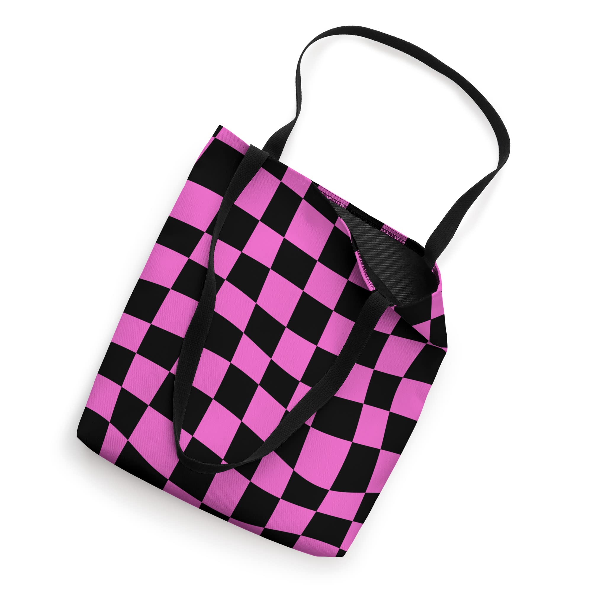 Wavy Black Hot Pink Classic Checkered Checker Checkerboard Tote Bag