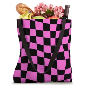 Wavy Black Hot Pink Classic Checkered Checker Checkerboard Tote Bag