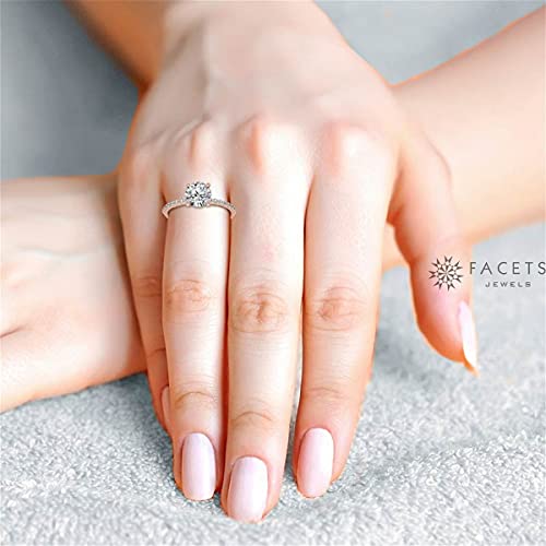 FACETS JEWELS 1.90 TCW Full White Moissanite Engagement And Wedding Ring For Women, Solitaire With Accents Ring For Her In - 18K Solid Rose Gold Size 3