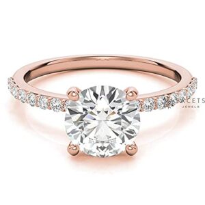 FACETS JEWELS 1.90 TCW Full White Moissanite Engagement And Wedding Ring For Women, Solitaire With Accents Ring For Her In - 18K Solid Rose Gold Size 3