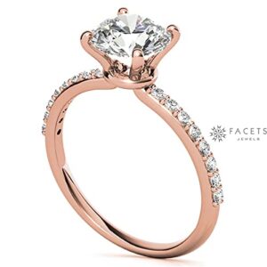 FACETS JEWELS 1.90 TCW Full White Moissanite Engagement And Wedding Ring For Women, Solitaire With Accents Ring For Her In - 18K Solid Rose Gold Size 3