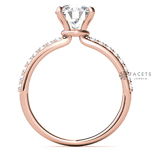 FACETS JEWELS 1.90 TCW Full White Moissanite Engagement And Wedding Ring For Women, Solitaire With Accents Ring For Her In - 18K Solid Rose Gold Size 3