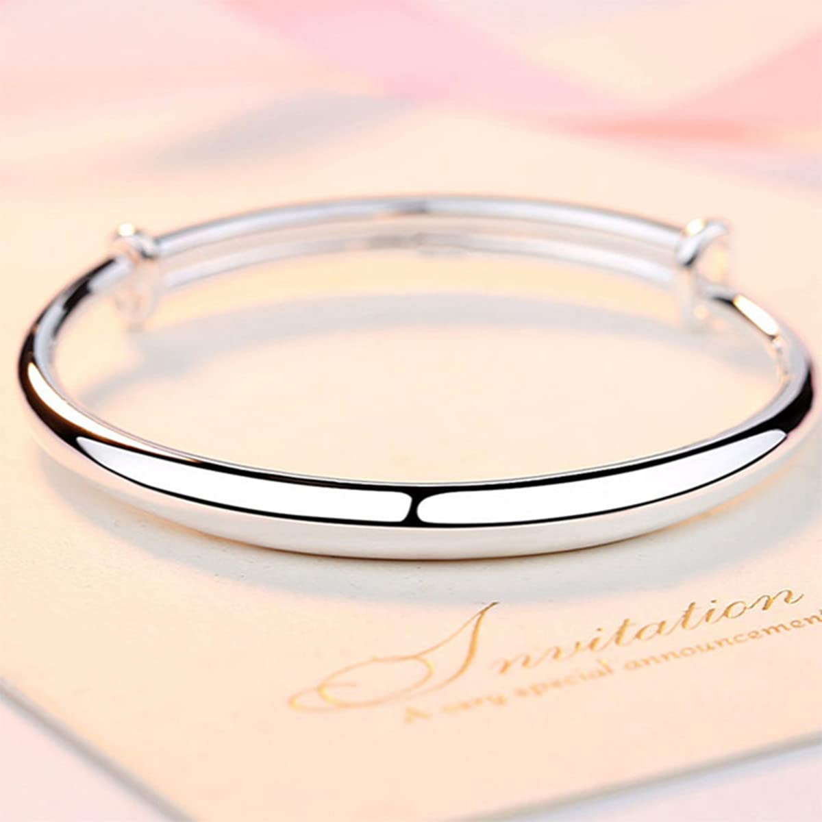 Sterling Silver Bangle Bracelets for Women,Fashion Jewelry Simple Adjustable 925 Silver Cuff Bangles for Women Mom Wife Valentine Mothers Day Gift