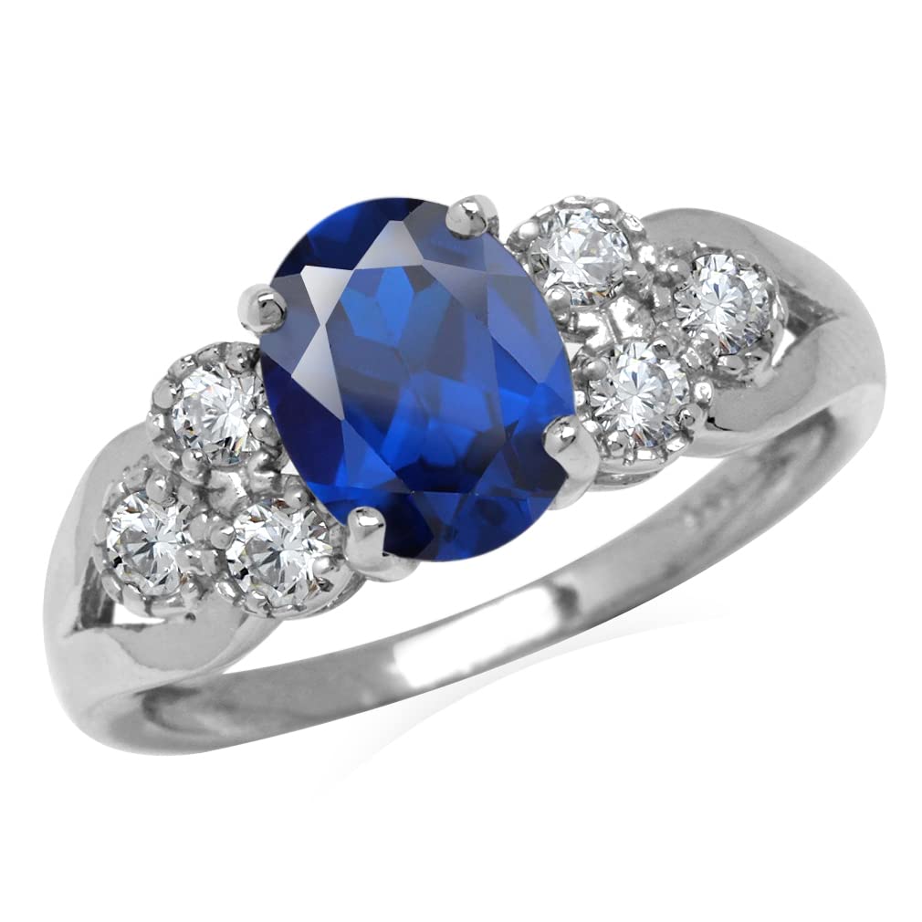 Silvershake 1.9 ct 9X7mm Lab Created Blue Sapphire 925 Sterling Silver Engagement Aniversary Ring September Birthstone Gemstone Size 11.5