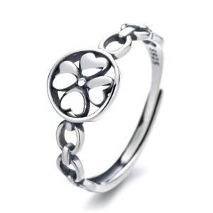 oidims irish four leaf clover shamrock ring st patricks day 925 sterling silver adjustable open flower rings vintage wedding statement lucky heart flower stackable jewelry for women bff birthday xmas