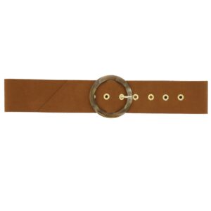 FASHIONGEN - Women's genuine Italian suede leather belt for dress, made in France, ANETTE - Camel, S-M