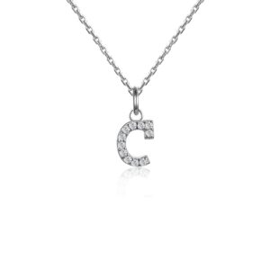 ctieip sterling silver natural diamond initial letter c pendant necklace for women diamond alphabet a-z necklace 14-22 inch