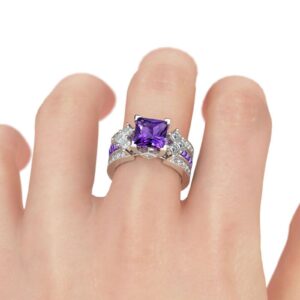 Jeulia 4.1 Carat Bridal Ring Sets for Women Princess Cut Engagement Rings Sterling Silver Wedding Band Interchangeable Rings Promise Anniversary with Jewelry Box (Purple, 7)