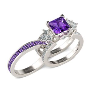 jeulia 4.1 carat bridal ring sets for women princess cut engagement rings sterling silver wedding band interchangeable rings promise anniversary with jewelry box (purple, 7)