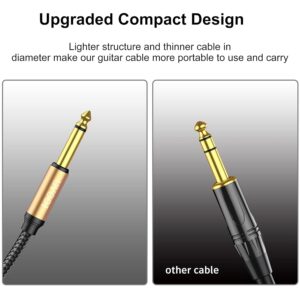 UVOOI Guitar Cable 10 ft, Instrument Cable Braided Male to Male, 1/4 inch Electric Guitar AMP Cord Right Angle 90 Degree Tweed Noiseless for Bass Acoustic Guitar Speaker Amplifier Keyboard Mandolin