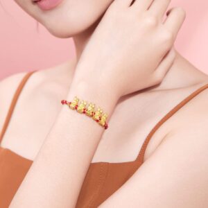 ZHOU LIU FU Real Gold Charm Bracelets for Women, Adjustable 5 Lucky Rabbit 24K Solid Gold Jewelry Braided Red Bracelet, Fortune Rabbit Charm Bracelets Lucky Bunny Pure Gold Bangle Bracelets