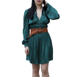 FASHIONGEN - Women's genuine Italian suede leather belt for dress, made in France, ANETTE - Camel, S-M