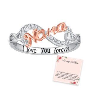 925 Sterling Silver Mom Nana Sister Daughter Bestie Ring for Women I Love You Forever Mothers Day Christmas Birthday Rings Jewelry Gifts (Nana, 10)