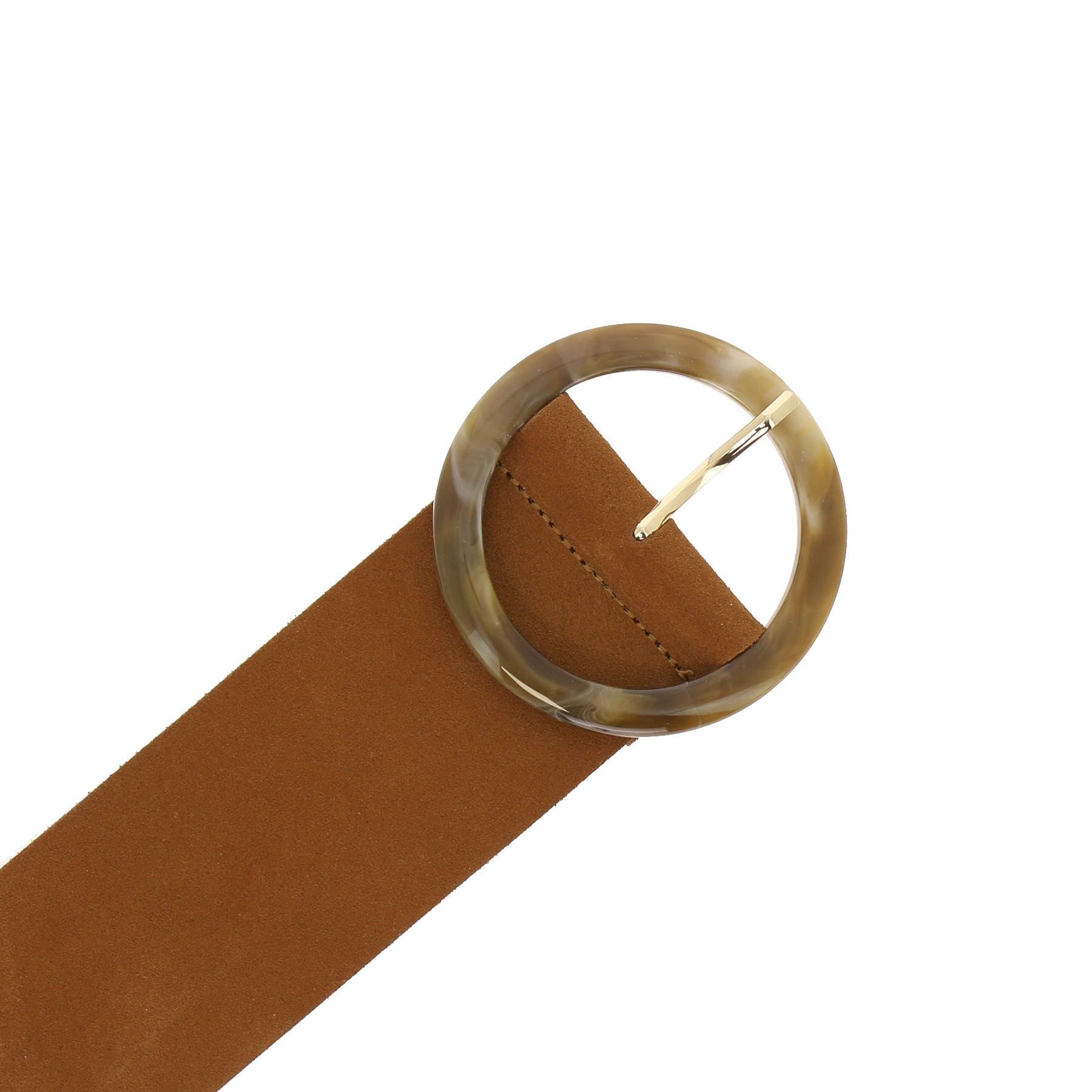 FASHIONGEN - Women's genuine Italian suede leather belt for dress, made in France, ANETTE - Camel, S-M