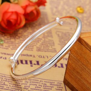 Sterling Silver Bangle Bracelets for Women,Fashion Jewelry Simple Adjustable 925 Silver Cuff Bangles for Women Mom Wife Valentine Mothers Day Gift