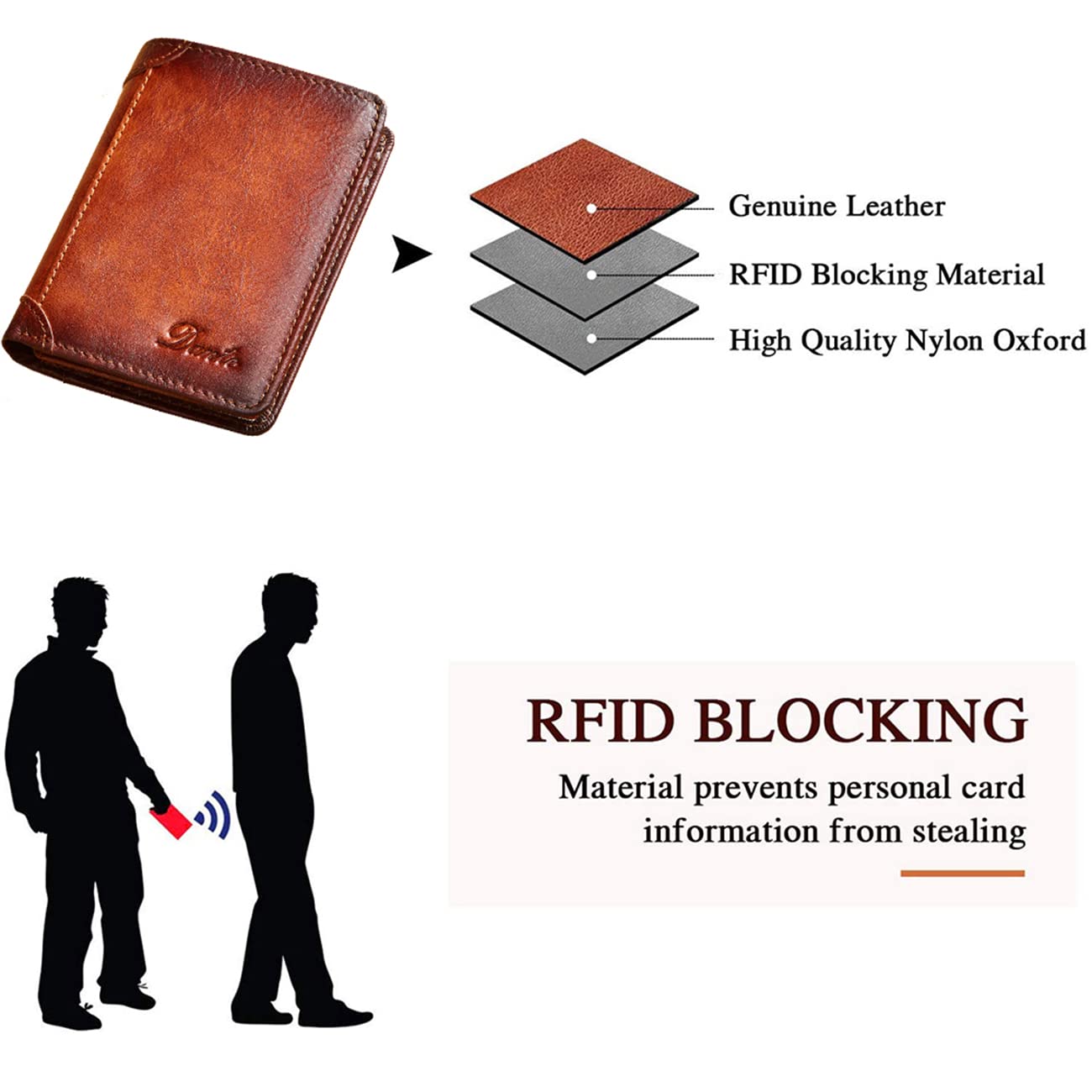 Cutemoria Vintage Genuine Leather Wallet for Men Stylish RFID Blocking Trifold Wallets Credit Card Holder Slim Wallet (Brown)