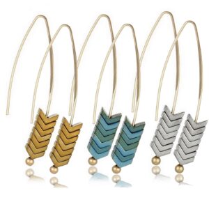 MengPa Boho Drop Earrings for Women Trendy Bohemian Dangle Earring Set Unique Arrow Fashion Jewelry Gold&Silver&Green 4577ABC