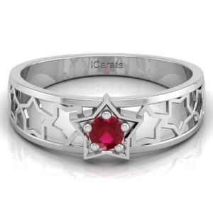 iCarats 925 Sterling Silver Garnet Stone Ring For Women Silver Statement Ring Band Jewelry - Size 7