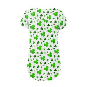 St Patricks Day Womens Short Sleeve Button Neck Flower Printed Pleated T Shirt Top Casual Floral Fit Shirts Tee Blouse