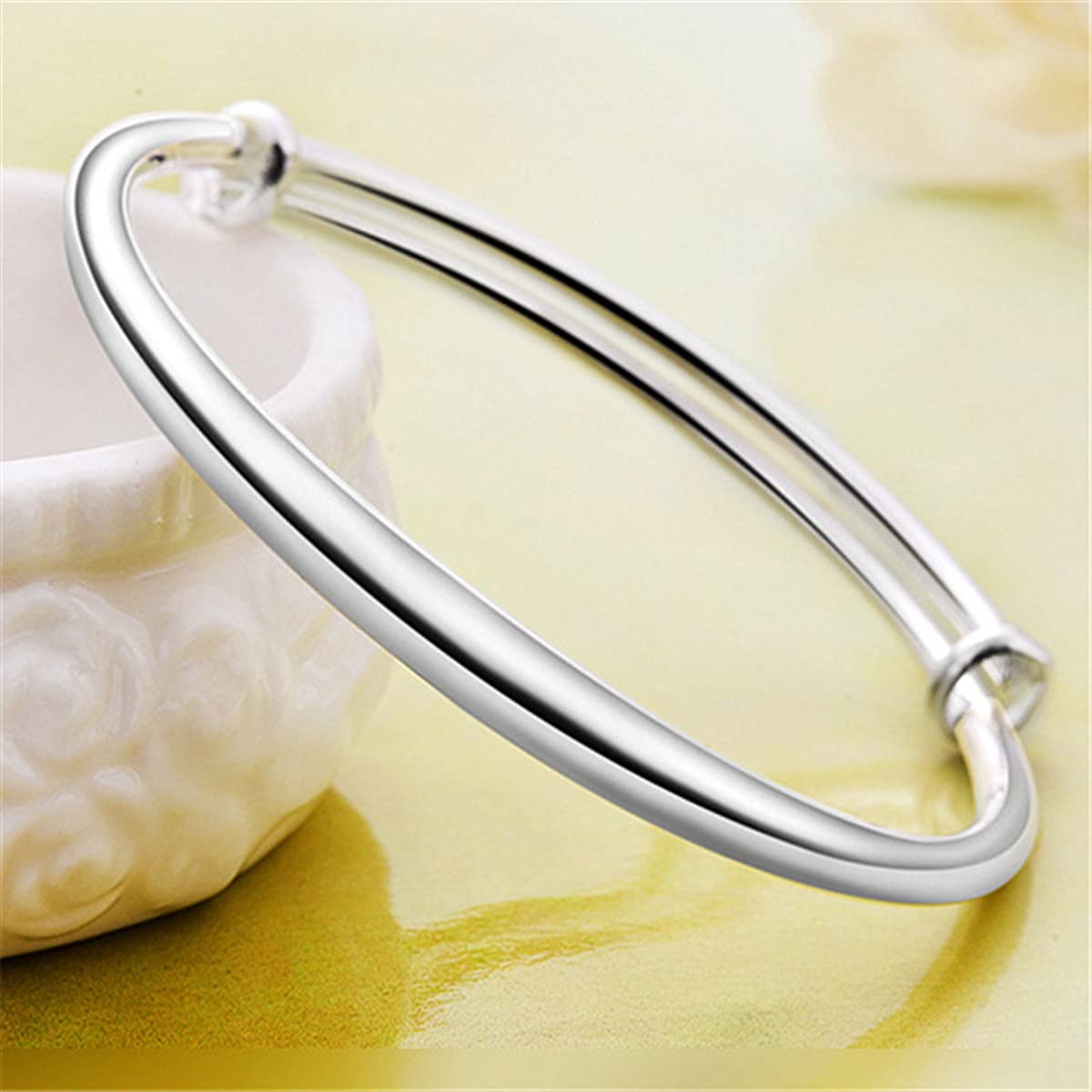 Sterling Silver Bangle Bracelets for Women,Fashion Jewelry Simple Adjustable 925 Silver Cuff Bangles for Women Mom Wife Valentine Mothers Day Gift