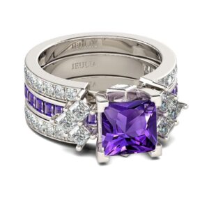 Jeulia 4.1 Carat Bridal Ring Sets for Women Princess Cut Engagement Rings Sterling Silver Wedding Band Interchangeable Rings Promise Anniversary with Jewelry Box (Purple, 7)