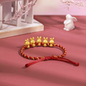 ZHOU LIU FU Real Gold Charm Bracelets for Women, Adjustable 5 Lucky Rabbit 24K Solid Gold Jewelry Braided Red Bracelet, Fortune Rabbit Charm Bracelets Lucky Bunny Pure Gold Bangle Bracelets