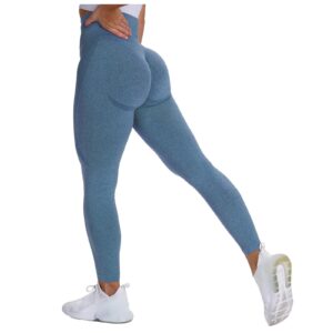 Women's High Waist Yoga Pants Seamless Scrunch Butt Lifting Leggings Tummy Control Fitness Workout Running Tights Dark Blue