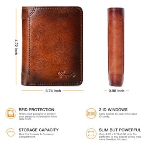 Cutemoria Vintage Genuine Leather Wallet for Men Stylish RFID Blocking Trifold Wallets Credit Card Holder Slim Wallet (Brown)