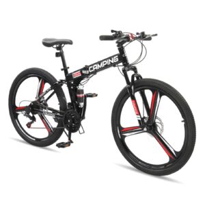 ktaxon foldable mountain bike 26 inch bike 21-speed bikes for adults with cool design, powerful mechanical dual disc brakes, double shock effect and ergonomic cushion (black)