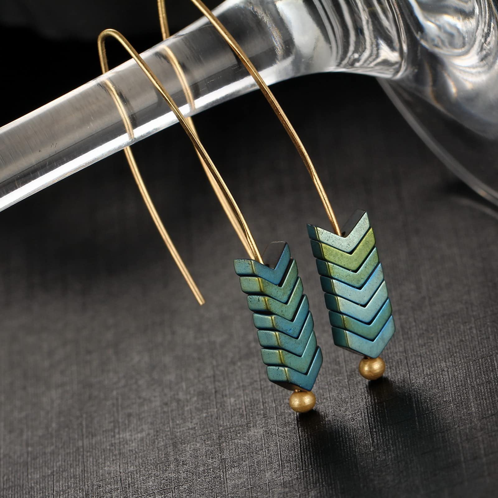 MengPa Boho Drop Earrings for Women Trendy Bohemian Dangle Earring Set Unique Arrow Fashion Jewelry Gold&Silver&Green 4577ABC