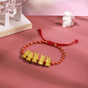 ZHOU LIU FU Real Gold Charm Bracelets for Women, Adjustable 5 Lucky Rabbit 24K Solid Gold Jewelry Braided Red Bracelet, Fortune Rabbit Charm Bracelets Lucky Bunny Pure Gold Bangle Bracelets