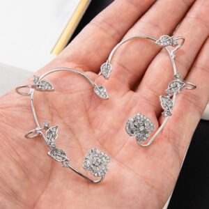 LOREMOW 2 Pair Butterfly Clip on Earrings Ear Flower Clip Earrings for Women Dangle Non Pierced Earring Cuff Wrap Earrings Set Silver 17