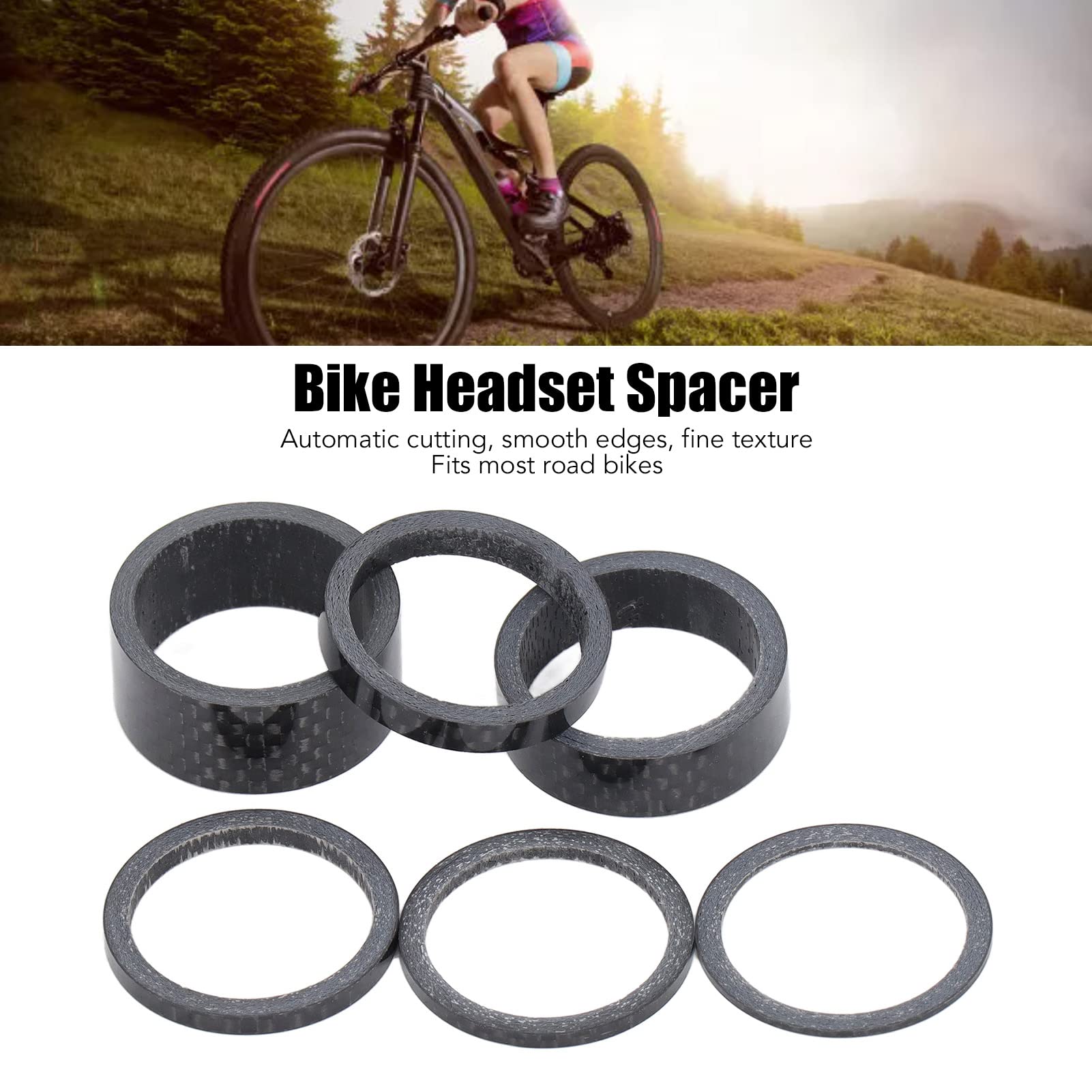 BuyWeek Bike Headset Spacer, 28.6mm Bicycle Front Fork Stem Spacer Carbon Fiber Bike Handlebar Headset Spacers Road Bike Accessories