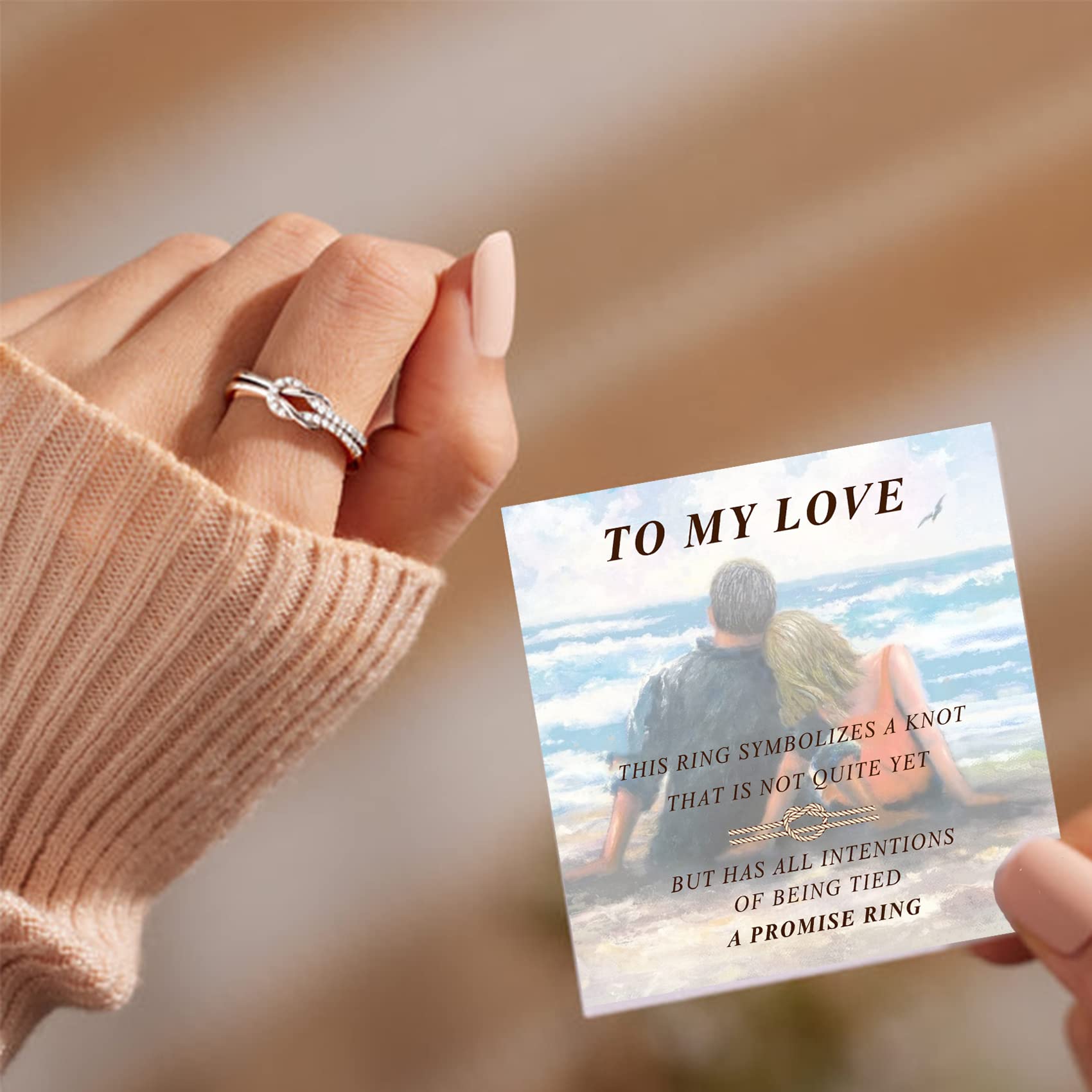 MOROTOLE To My Love Sterling Silver Rings I Love You Forever A Promise Ring Adjustable Open Finger Knot Rings Jewelry Gifts for Her Valentine's Day Gift for Women