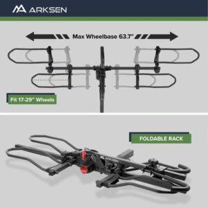 Arksen 2" Hitch Mounted Rack Smart Tilting 2-Bike Platform Style Carrier for Standard, Fat Tire, and Electric Bicycles -150 lbs Heavy Weight Capacity