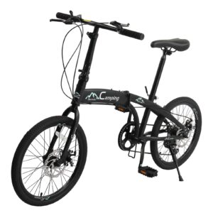 ktaxon 20 in folding bike adult bike, 7-speed folding bicycle with 100% assembled, double shock effect, powerful mechanical dual disc brakes and adjustable design (black & green)