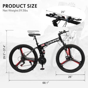 Ktaxon Foldable Mountain Bike 26 Inch Bike 21-Speed Bikes for Adults with Cool Design, Powerful Mechanical Dual Disc Brakes, Double Shock Effect and Ergonomic Cushion (Black)