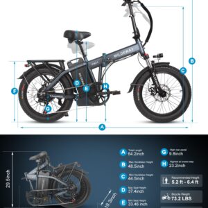 Wildeway Electric Bike with 32Ah Battery 750W 28MPH Motor, 20 inch Fat Tire Folding Electric Bike, Urban City Commuter Ebikes for Adults Men Women, Electric Bicycle 7 Speed Gear