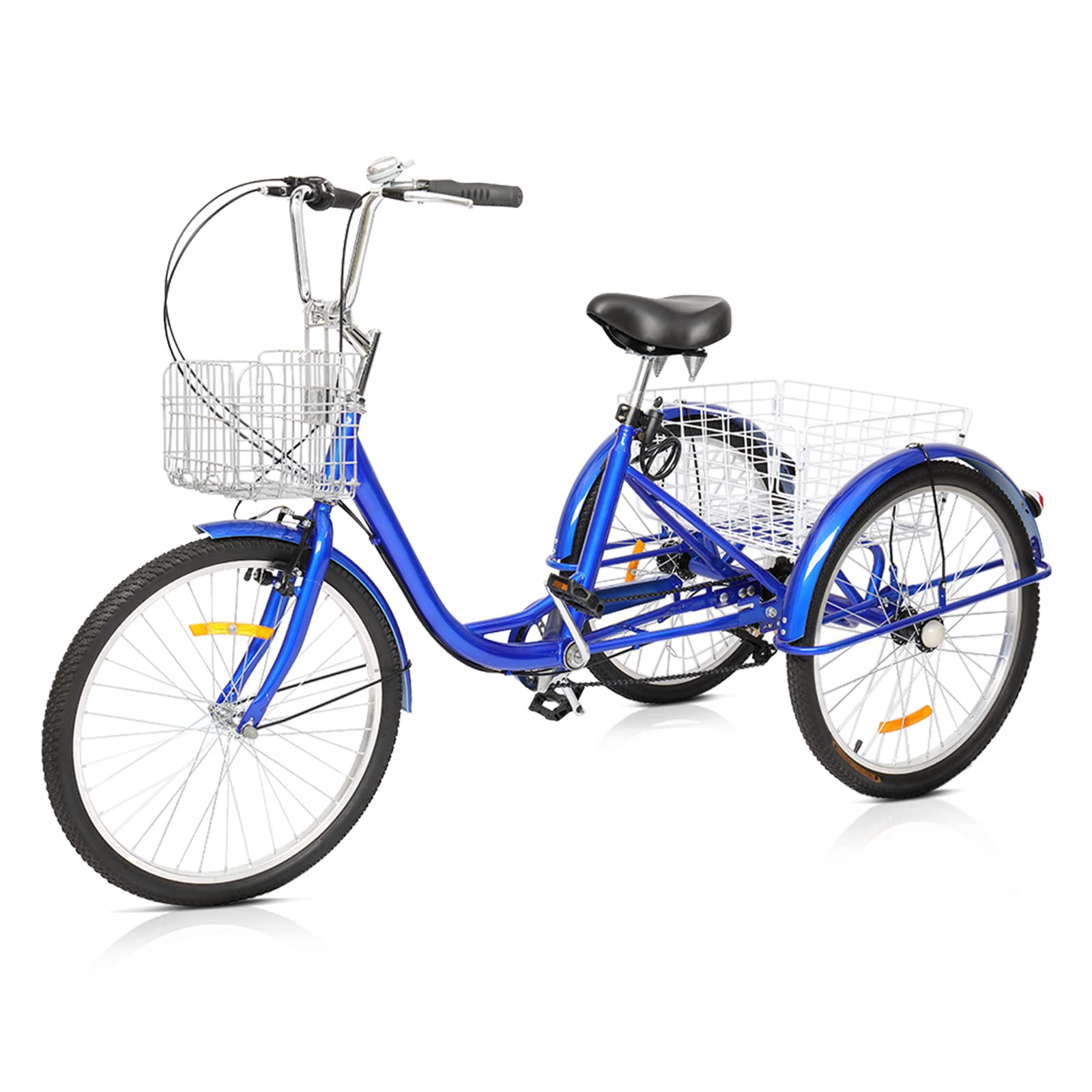 Ktaxon Adult Tricycle, Three-Wheeled Bicycles, Cargo Tricycle with 24/26 Inch Wheel Options, Large Basket, 7 Speed, Low Step-Through High Carbon Steel Frame and Rubber Tires(26In Blue)