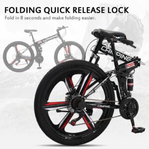 Ktaxon Foldable Mountain Bike 26 Inch Bike 21-Speed Bikes for Adults with Cool Design, Powerful Mechanical Dual Disc Brakes, Double Shock Effect and Ergonomic Cushion (Black)