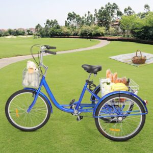 Ktaxon Adult Tricycle, Three-Wheeled Bicycles, Cargo Tricycle with 24/26 Inch Wheel Options, Large Basket, 7 Speed, Low Step-Through High Carbon Steel Frame and Rubber Tires(26In Blue)