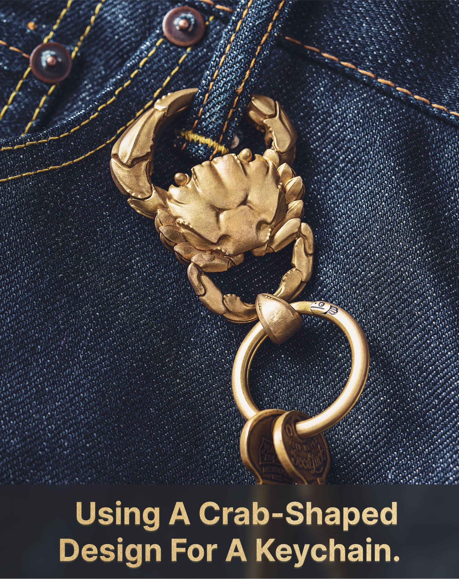 COPPERTIST.WU Crab Snap Keychain Brass Key Chain Quick Release Clip w Keyring Novelty Gifts for Men Women Car Key Decor