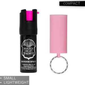 Police Magnum Pepper Spray Self Defense - Mini Pocket Safety Tool - Small discreet Canister Case- Made in The USA- 3 Pack 1/2oz Twist Lock Pink Sleeve Keyring