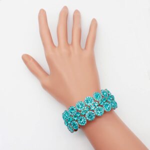 Lavencious Round Shape Rhinestones Elastic Stretch Bracelet Party Jewelry for Women 7" (Aqua Blue)