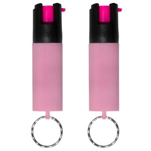 police magnum pepper spray self defense- mini pocket safety tool kit - small discreet canister case- made in the usa- 2 pack 1/2oz twist lock pink sleeve keyring