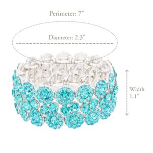 Lavencious Round Shape Rhinestones Elastic Stretch Bracelet Party Jewelry for Women 7" (Aqua Blue)