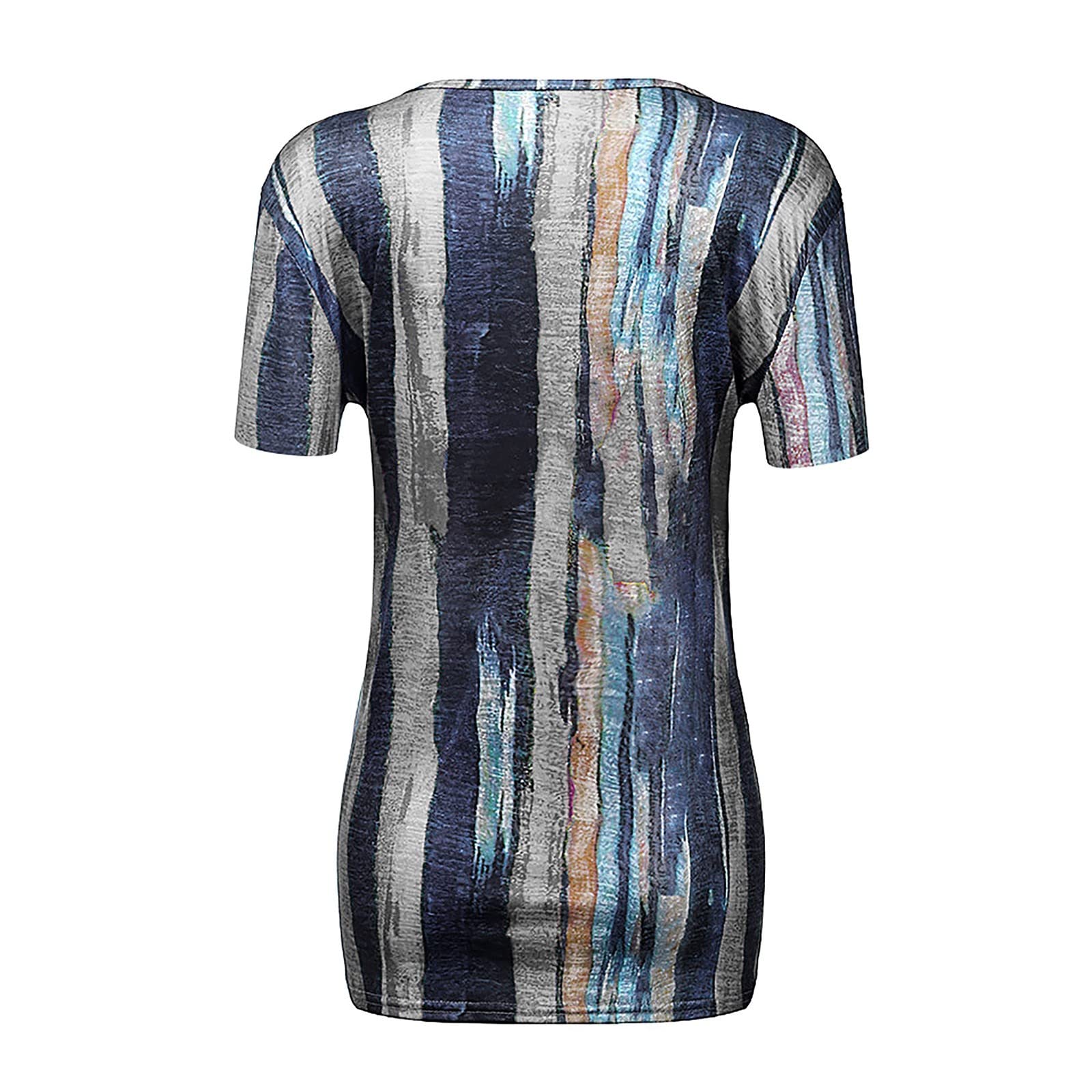 Womens Summer Retro Tie Dye Short Sleeve Tops Half Zipper V Neck Short Sleeve T-Shirts Casual Loose Pullover Tees Top