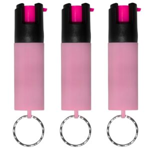 police magnum pepper spray self defense - mini pocket safety tool - small discreet canister case- made in the usa- 3 pack 1/2oz twist lock pink sleeve keyring